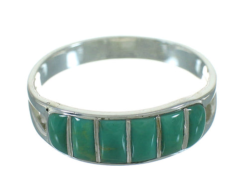 Turquoise Inlay Authentic Sterling Silver Southwestern Ring Size 8-3/4 QX69103